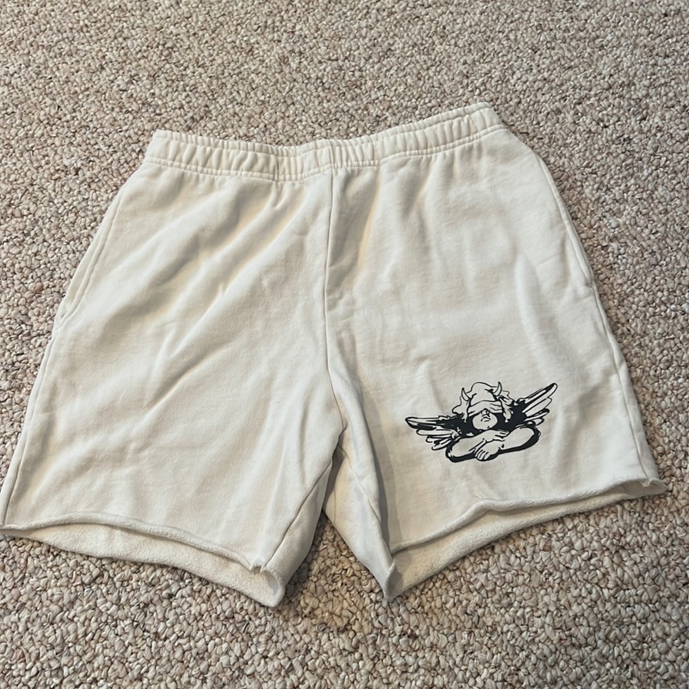 Boys Lie Cream Shorts with Black Cherub Graphic